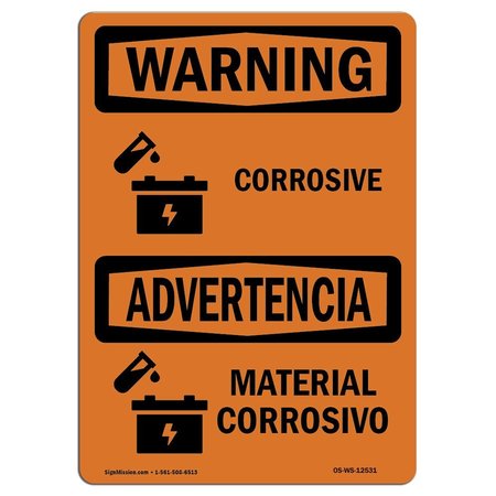 SIGNMISSION OSHA Warning Sign, 18" Height, 24" Width, Rigid Plastic, Material Corrosivo Bilingual, Landscape OS-WS-P-1824-L-12531